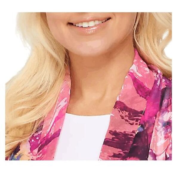 Susan Graver Women 3X Printed Chiffon Vest with Liquid Knit Top Pink Purple NWT - Picture 1 of 2